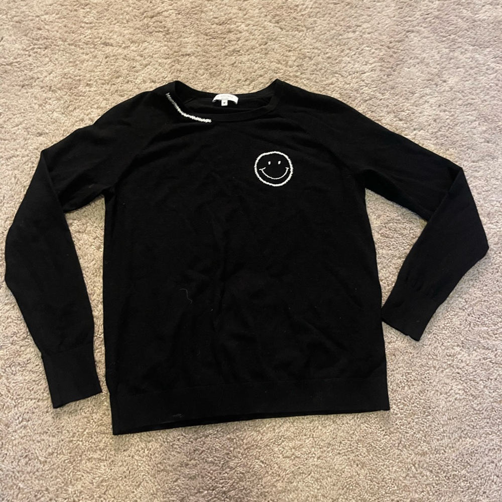 Black Stitched Smile Sweater